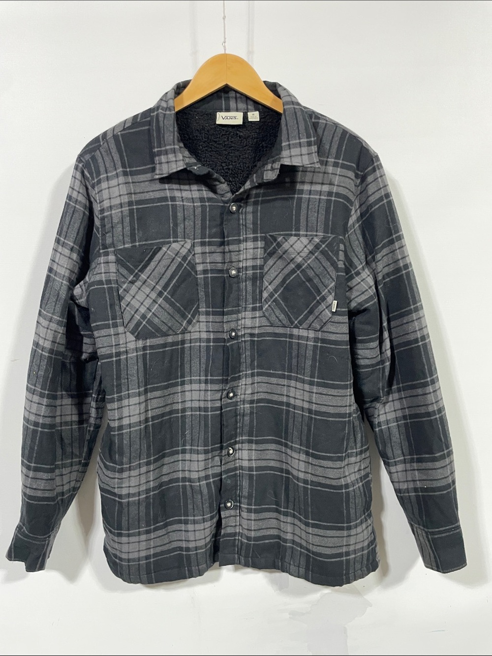 Vans Black & Gray Plaid Sherpa-Lined Button-Up